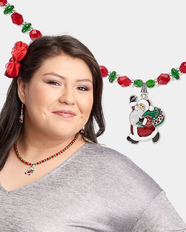 model showcasing a necklace